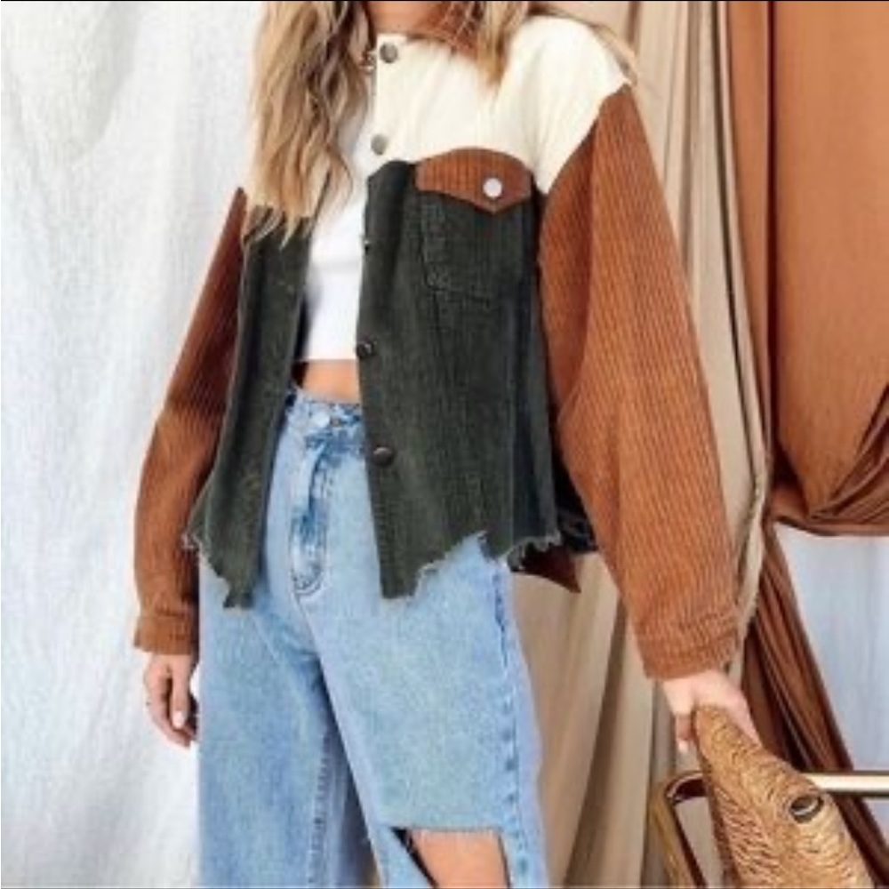 12th Tribe Not Your Boyfriend’s Color Block Corduroy Jacket - Size S
